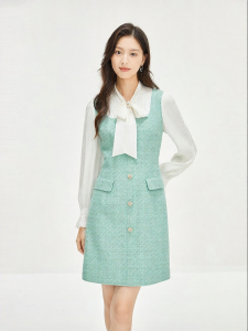 Koradior | Spring Princess Style Woolen Yarn Graceful Bow Fitted Dress