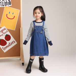 YAMIO Kids Casual Denim Overalls Skirt mid Waist Pure Cotton A-Line Skirt for Spring Autumn Girls Childrens Clothing