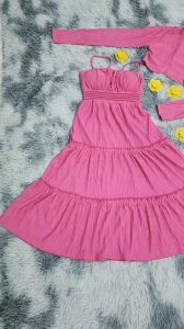 Đầm hai dây có mút sau lưng có nhúng thun mặc thoải mái (kèm áo khoác).Mã MX01