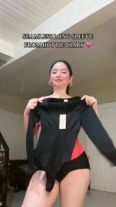 [Hottie Diary] Seamless Long Sleeve Thong Scoop Neck Bodysuit Shapewear High Compression Shapewear Round Neck Jumpsuit Top  New Style