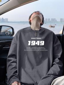 American Retro Long Sleeves T-shirt Mens Spring and Autumn Fashion Brand Letters Print Loose round Neck Cotton Base Shirt Tops