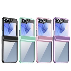 szhaiyu | Clear Electroplated Hinge Protection Phone Case For Samsung Galaxy Z Flip 8 7 FE 6 5 4 with Front Tempered Glass Film Hard Cover