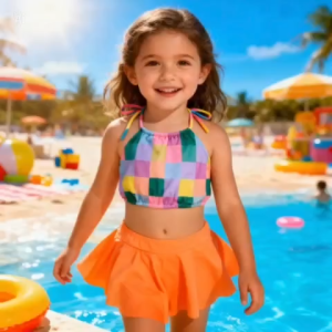 ThuyKids Áo tắm bé gái đồ bơi hai mảnh váy áo tắm cổ yếm bikini đi biển cho bé. áo bơi trẻ em.