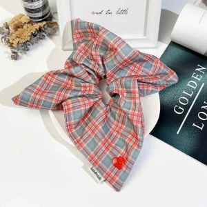 ผ้าพันคอลายสก็อตสีแดงสไตล์ย้อนยุคสำหรับผู้หญิง เครื่องประดับผมแบบยืดหยุ่น สไตล์เกาหลี ไม่มีส่วนผสม