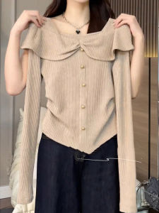 Feminine Ruffled Collar Pleated Long Sleeve T-Shirt