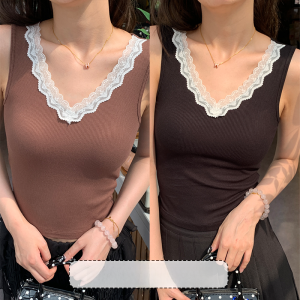 MiiOW | White Lace Tank Top Womens Summer Outdoor Wear With Chest Pad One-Piece Wide Shoulder Covers Side Breast No Sleeve Strap Beautiful Back