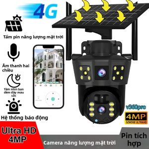 Camera IP Năng Lượng Mặt Trời 2025 V360 Pro HD 4MP Ngoài Trời Chống Nước Camera Giám Sát CCTV Với Tầm Nhìn Ban Đêm Âm Thanh Hai Chiều Theo Dõi Di Động 4G Kiểu Dáng Dome