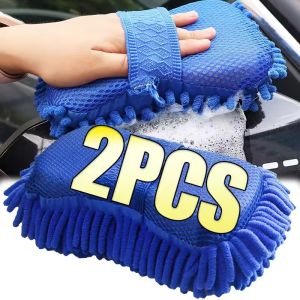 2PCS Chenille Car Wash Gloves Microfiber Wipe Car Sponge Scratch Free Car Wash Cleaning Coral Velvet Car Cleaning Tool