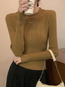 สลิมฟิต เสื้อฐานถักคอกลมแขนยาว ผู้หญิง แฟชั่นเกาหลีสไตล์บาง ฤดูใบไม้ร่วง ต้นฤดูกาล หลากหลาย เสื้อท่อนบน