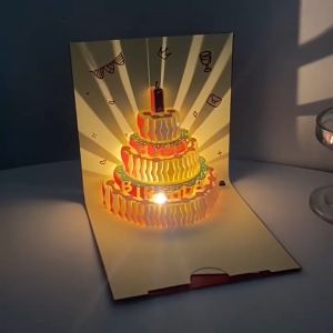 3D Greeting Card Birthday Instagram Open Pop up Music Light Cute Little Bear Birthday Cake Cartoon Creative Birthday Gift