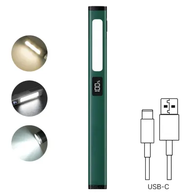 LED+COB Aluminum Handy Pen light with Pen Clip Multi Functional Work light USB Rechargeable Pen Light Mini Flashlight Pocket Light for Camping Work Repair Outdoor Portable Small Light