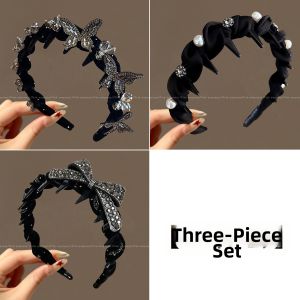 PINK EMPRESS | Elegant Black Rhinestone Bow Hair Hoop