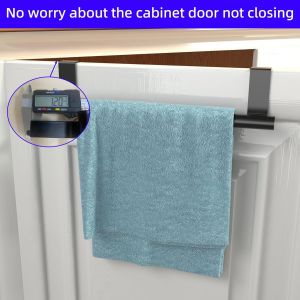 Cabinet Door Towel Holder Over Cabinet Towel Bar Stainless Steel Dish Towel Holder for Cabinet Door Kicthen Towel Rack Matte Black 2 Pack