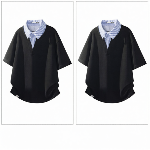 izzue | Plaid Fake Two-Piece Short Sleeve Polo Shirt for Men