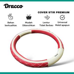 Sarung setir mobil kulit premium DRACCO Sarung stir Cover Stir Steering wheel cover LINEA WHITE RED