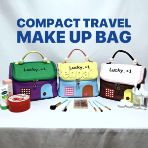 Lucky.+1 Compact Travel Makeup Bag Portable Cosmetic Organizer with Stylish House Design