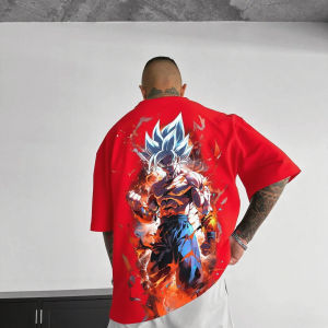 Anime Dragon Ball Flame Print Mens T-shirt Streetwear Cotton Short Sleeve Graphic Tee Summer Casual Top Trendy Hiphop Clothing