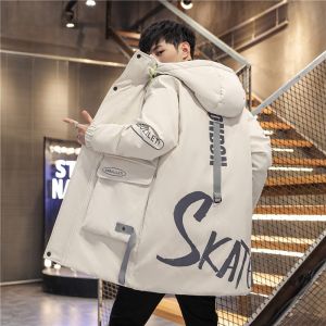 ROMON | Lormen Mens Thickened Winter Cotton Jacket Casual Hooded Down Cotton Coat Warm Fashionable Mid-Length Standard Fit Zipper Decorated