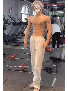 กางเกงกีฬาขาตรงสีขาวหลวมๆ สำหรับผู้ชาย กางเกงขายาวทรงสลิมฟิตสำหรับออกกำลังกาย ทรงหลวม สไตล์ฮาราจูกุ