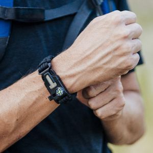 Wilderness survival bracelet  Pack of 2 Emergency Survival Kit Fire Starter Compass Whistle 8.5-10 ft Continuous  Strand Flint Steel Scraper 5 in 1