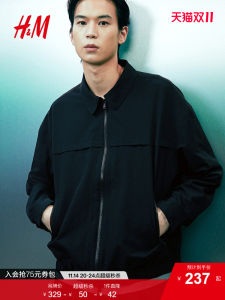 HM Mens เสื้อแจ็คเก็ต 2025 Autumn New หลวม Long Sleeve Collar ซิป Couple Outerwear Standard Fit Regular Length Daily Wear โพลีเอสเตอร์ Fiber