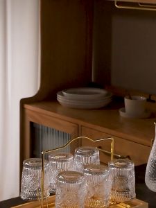 Bộ 6 Cốc Thuỷ Tinh Hoa Lùn  Viền Vàng Vintage Cao Cấp