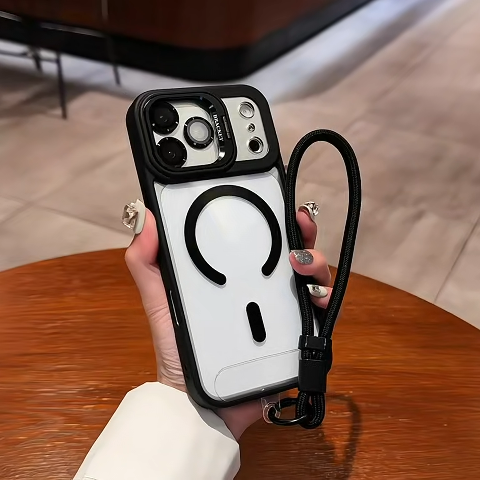 Transparent Magnetic Phone Case For iPhone 17 16 15 14 13 Pro Max With Camera Protector Shockproof Lanyard Back Cover