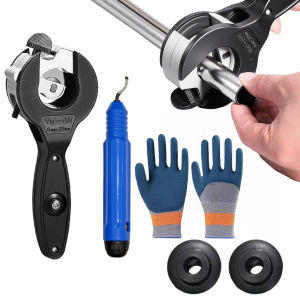 2-in-1 Ratchet Pipe Cutter (5/16"-1-1/8") for Tight Spaces Compact Copper & PVC Tubing Cutter Set with Deburring Tool