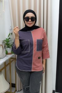 Atasan Wanita Oval Kombinasi Jahitan Luar Pakaian Wanita Oval Lengan Panjang