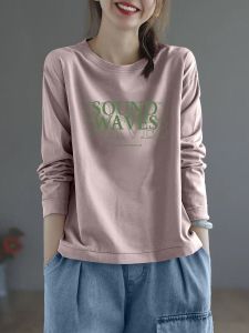 ทันสมัย แขนยาว ผู้หญิง เสื้อยืด ผ้าฝ้าย คอกลมใส่สบาย สไตล์ลำลอง Out Of Stock Clearance Sale เรียบหรู เสื้อท่อนบน