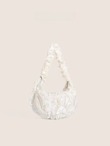 Korean Style Drawstring Pleated Cloud Bag Single Shoulder Crossbody Pure Color Womens Fashion Simple Handbag Moon Tooth Bag