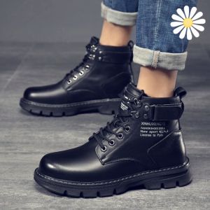2023 High Top British Style Martin Boots Casual Black Leather Shoes Mens Sneakers Motorcycle Leather Boots Chunky Shoes
