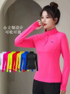 Womens Long Sleeve Fitness Shirt Quick Dry Half Zip Running Morning Exercise Square Dance Sportswear Breathable Polyester