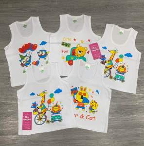 Combo 5 Áo Ba Lỗ màu trắng bé trai bé gái thun 100% Cotton Bossini in Hình 3-38kg/ bộ quần áo trẻ em/ Áo ba lỗ bé sơ sinh