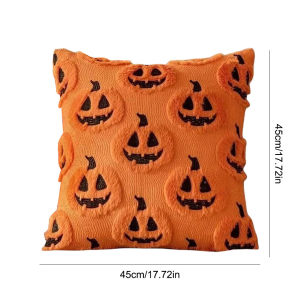 Ghost Pumpkin Pillow Covers 45X45MM Soft Plush Faux Pillow Cover Halloween Decor For Sofa Couch Bed Living Room Easy To Clean