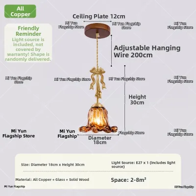 MIYUN | Vintage Brass Bedside Pendant Light with Amber Glass