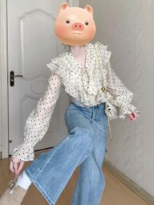 Chic French Style Polka Dot Shirt Womens Early Autumn New Arrival Beautiful Small Top Korean Loose Fit Long Sleeve V-Neck