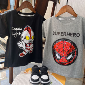 Stylish Short Sleeve T-Shirt for Big Boys Color Changing Glitter Cartoon Anime Cool Super Handsome Top Cotton Moisture Wicking round Neck Loose Fit