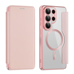 Transparent Flip Leather Magnetic Case for Samsung Galaxy S26 Ultra S25 Edge S24 Plus S23 Fe S22 Wireless Charging Phone Cover