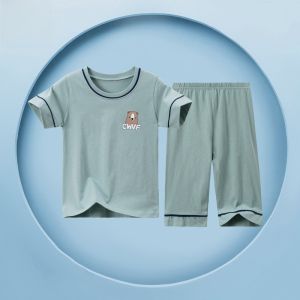 Miiow | Pure Cotton Childrens Sleepwear Set Short Sleeve Shorts Anti-Bacterial Home Clothes For Boys And Girls Ages 11-13 MiiOW Cat Person