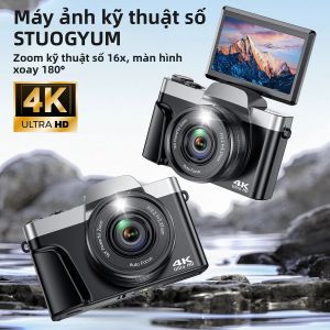 Máy Ảnh Kỹ Thuật Số 4K Có WiFi 64MP Tự Động Lấy Nét Quay Vlog Màn Hình 3 Inch Xoay 180 Độ °   Màn Hình Lật Zoom 16X Màu Đen Với Thẻ Nhớ SD 64GB Và Túi Đựng
