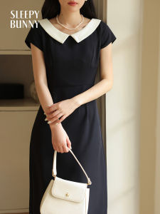 Elegant French Style Short Sleeve Dress Slim Fit Petite Faux Two-Piece