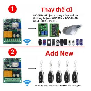 Tuya WiFi Dụng Cụ Mở Cửa Nhà Để Xe 2CH 433 MHz Công Tắc Điều Khiển Đa Thương Hiệu Mã Cuộn Cố Định Đa Năng Cho Cổng Điện Và Rèm Cửa