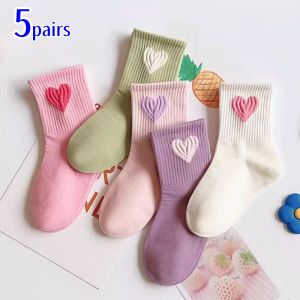 5Pairs/lot Kids Socks For Girls Fashion Princess Childrens Girls Socks Spring Autumn Sweet Love Child Student Sport Sock 1-14Y