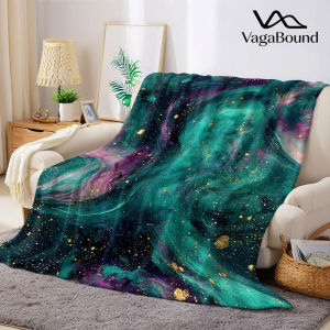 Teal Purple Marble Ink Flannel Blanket Warm Soft Halloween Christmas Decorative Couch Warm Cozy All-Season Gift