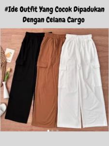 One Set Celana Cargo Murah Atasan Crop Top Queen Never Cry