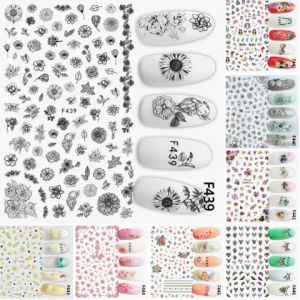 Sticker Dán Móng Tay Họa Tiết Bông Hoa Trắng Đen Black & White Flower /Hoa Khô / Hoa Cúc / Hoa Lá Màu / Lông Vũ / Nails sticker Series F – F439