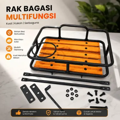 Keranjang Sepeda Rak Sepeda Universal Multifungsi Kualitas Kokoh Serbaguna Bahan Besi Berkualitas Alas Kayu Solid Mudah Dipasang Kuat Mencegah Benda