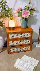 Bamboo Bedside Table Rattan Door Drawer Bedside Table Living Room Bedroom Side Table