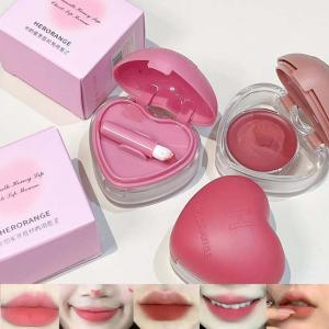 HERORANGE Lip and Cheek Dual-Purpose Lip Mud ลิปสติก Natural All-match Matte Monochrome Blush Cream พร้อมแปรง